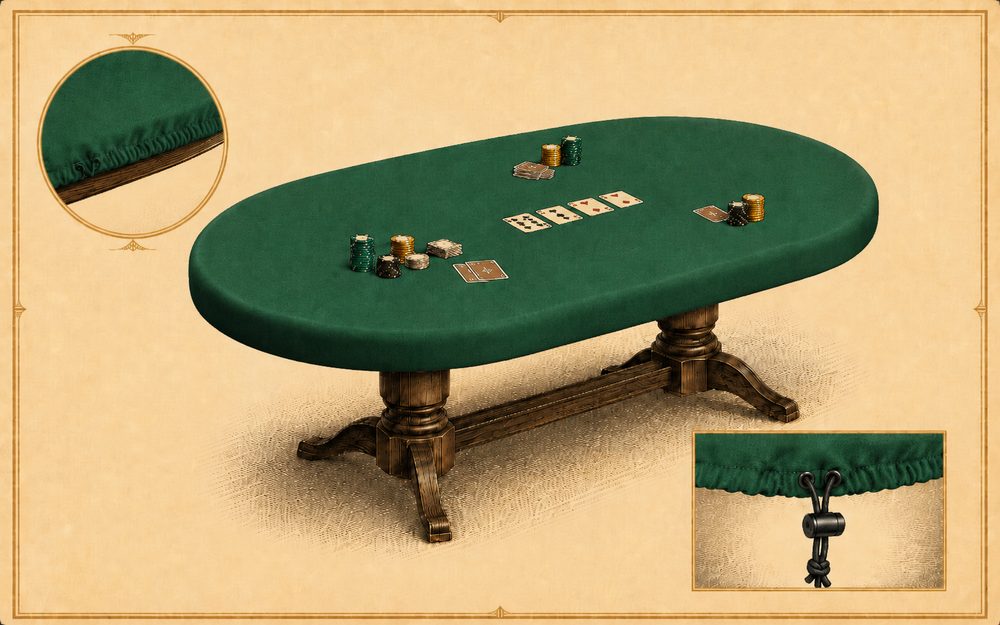 Vintage illustration of a dining table fitted with a Freeway Felts poker surface